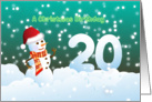 20th Birthday on Christmas - Snowman and Snow card