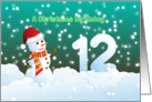 12th Birthday on Christmas - Snowman and Snow card