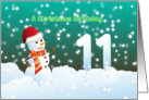 11th Birthday on Christmas - Snowman and Snow card