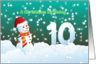 10th Birthday on Christmas - Snowman and Snow card