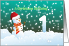 1st Birthday on Christmas - Snowman and Snow card