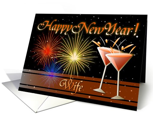 Happy New Year Wife - Wine Glasses and Fireworks card (735413)