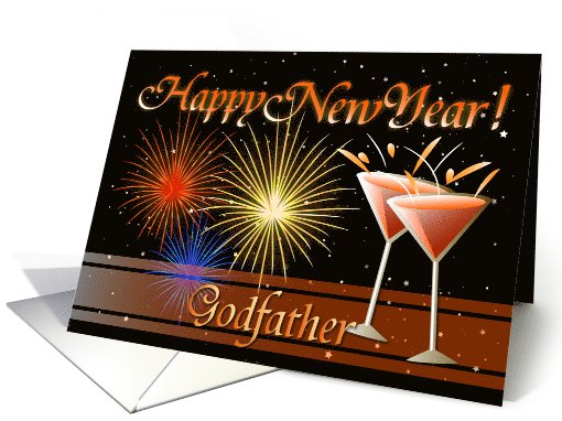 Happy New Year Godfather - Wine Glasses and Fireworks card (735635)