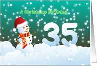 35th Birthday on Christmas - Snowman and Snow card