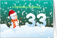 33rd Birthday on Christmas - Snowman and Snow card