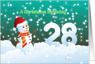 28th Birthday on Christmas - Snowman and Snow card