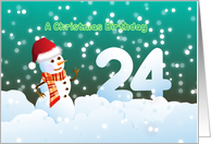 24th Birthday on Christmas - Snowman and Snow card