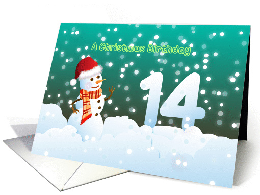 14th Birthday on Christmas - Snowman and Snow card (894872)