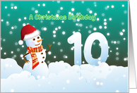 10th Birthday on Christmas - Snowman and Snow card