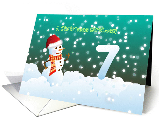 7th Birthday on Christmas - Snowman and Snow card (894881)