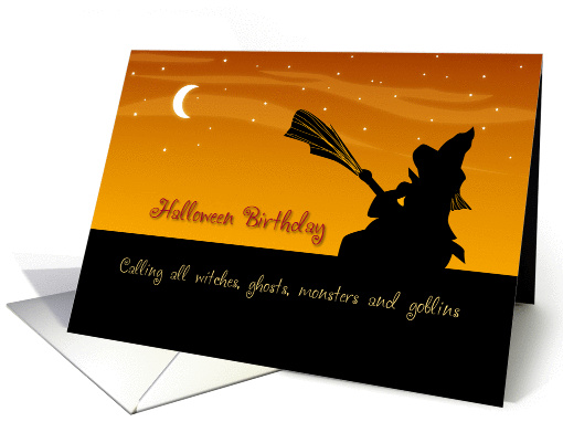 Halloween Birthday Party - Moon & Witch card (957341)