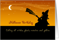 Halloween Birthday Party - Moon & Witch card