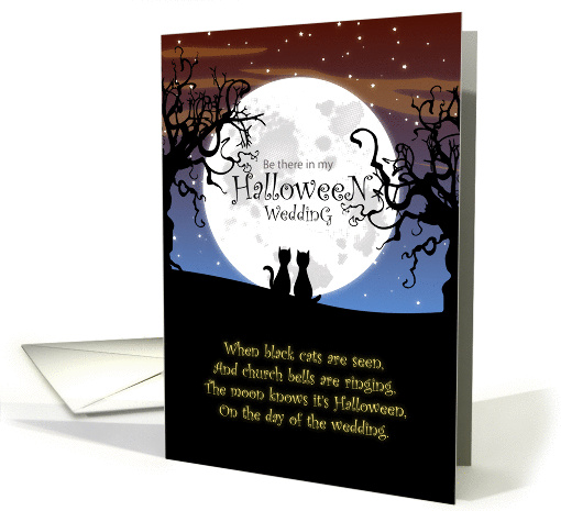 Halloween Wedding Invitation - Black Cats, Moon and Dead Trees card