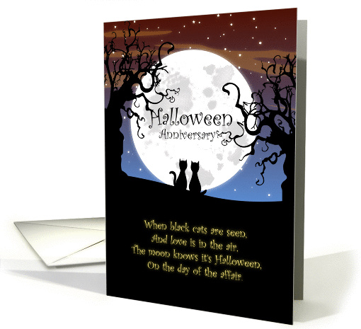 Halloween Wedding Anniversary - Black Cats, Moon and Dead Trees card