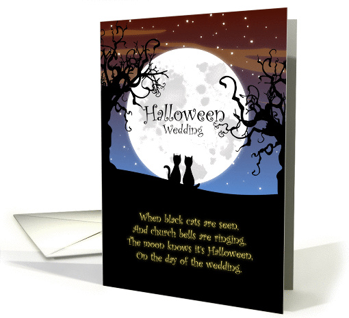 Congrats on Your Halloween Wedding - Cats, Moon and Dead Trees card