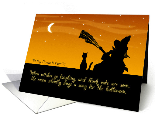 To My Uncle and Family on Halloween - Witch and Cat card (972031)