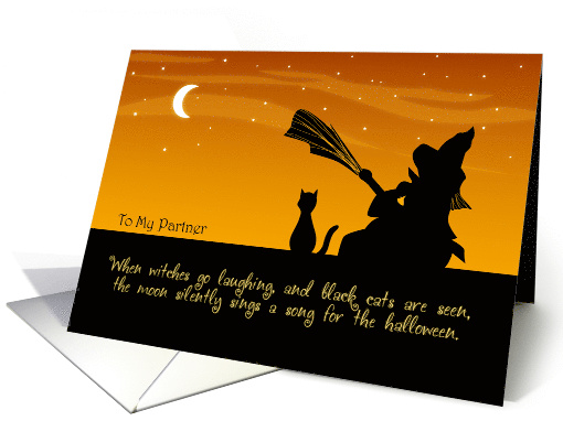To My Partner on Halloween - Witch and Cat card (973067)