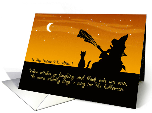 To My Niece and Husband on Halloween - Witch and Cat card (973837)