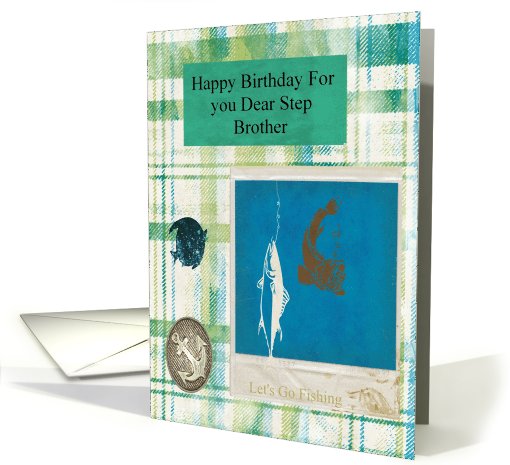 happy birthday fishing step brother card (592004)