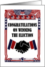 Congratulations On Winning The Election United States Flags Handshake card