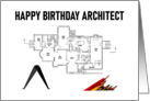 Happy Birthday Architect House Plan Drawing Compass Colored Pencils card