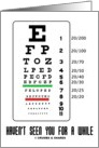 Haven’t Seen You For A While (Snellen Vision Chart Eye Care) card