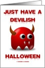 Just Have A Devilish Halloween (Red Ghost Devil with Fangs & Horns) card