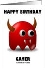 Happy Birthday Gamer (Devil With Horns and Fangs Game Baddie) card