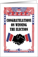 Congratulations On Winning The Election United States Flags Handshake card