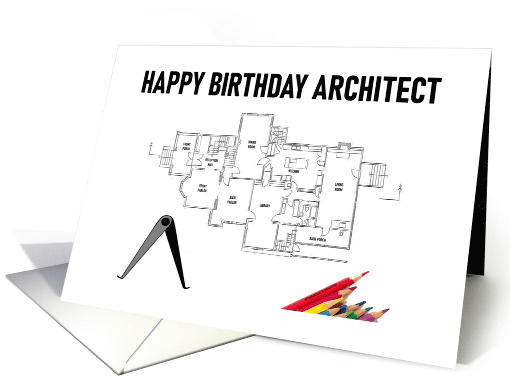 Happy Birthday Architect House Plan Drawing Compass... (1819732)