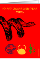 Happy Lunar New Year 2025 Snake Bonsai Tree Kettle Bamboo card