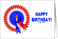 Happy Birthday! (Number One Red White Blue Ribbon) card