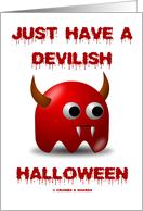 Just Have A Devilish Halloween (Red Ghost Devil with Fangs & Horns) card
