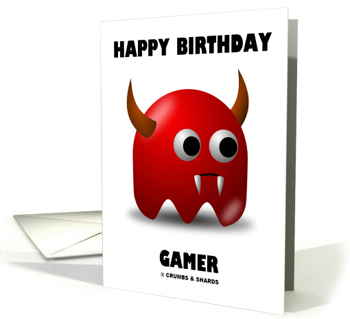 Happy Birthday Gamer (Devil With Horns and Fangs Game Baddie) card