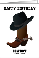 Happy Birthday Cowboy (Cowboy Hat Boot With Larkspur) card