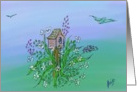 Birdhouse-flowers card