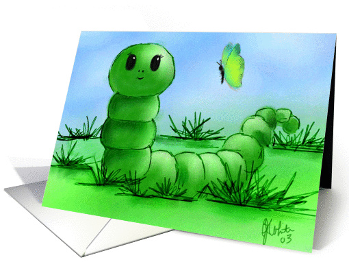 Green Worm-note card-comical card (614452)