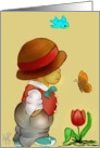 Boy in Hat- bird, butterfly & flower card