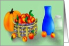 Basket of apples-pumkin-blue vase card