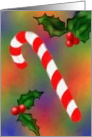 Christmas candy cane and holly card