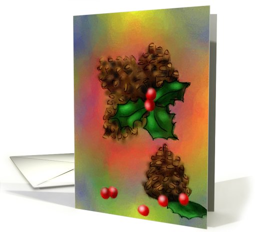 Christmas-pinecones-holly card (618309)