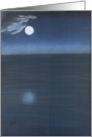 Full moon, ocean, seascape, blue pastels card