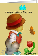 Father’s Day-Son-Boy in a Derby,tulip,butterfly,blue bird card
