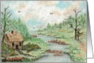 cottage by river, blank note card