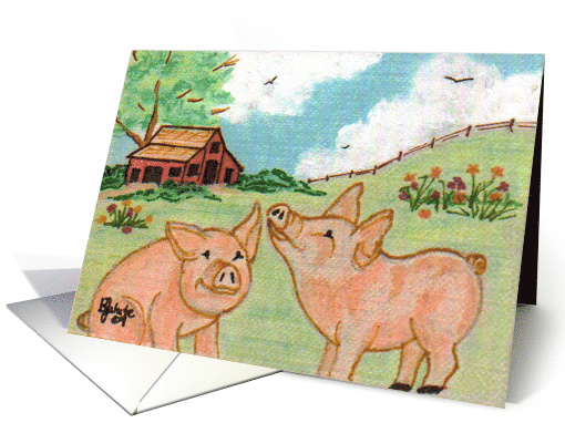 2 Pigs, farm, flowers, barn, outside, nature, landscape,... (642925)