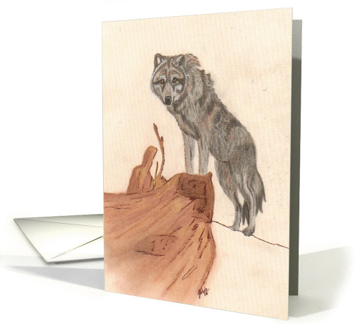Wolf on Log, blank note card (656646)