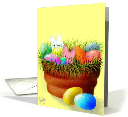 Easter,note card,Bunnies,Eggs,clay pot card (795488)
