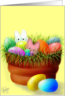 Easter,note card,Bunnies,Eggs,clay pot card