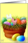 Easter,note card,Bunnies,Eggs,clay pot card