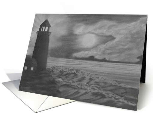 Full moon and Lighthouse, Seascape, note card (826888)